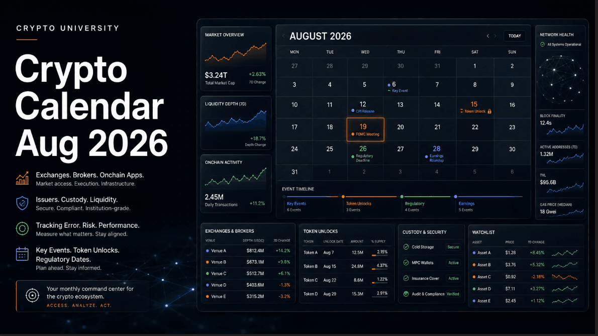 Crypto Calendar August 2026: Token Unlocks, Regulatory Dates and Bitcoin ETF Flows
