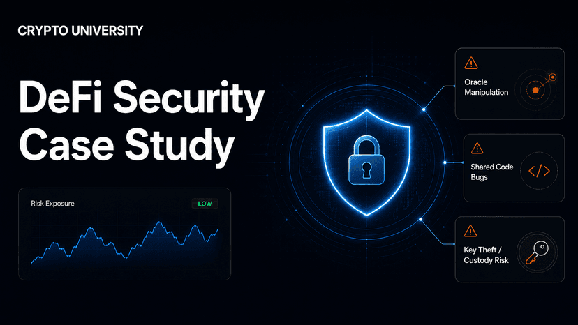 DeFi Security Case Study: Five Exploits in 2026, oracle manipulation, shared code bugs, key theft and crypto card custody risk.